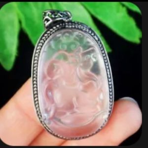 Wrapped clear crystal carved horse necklace